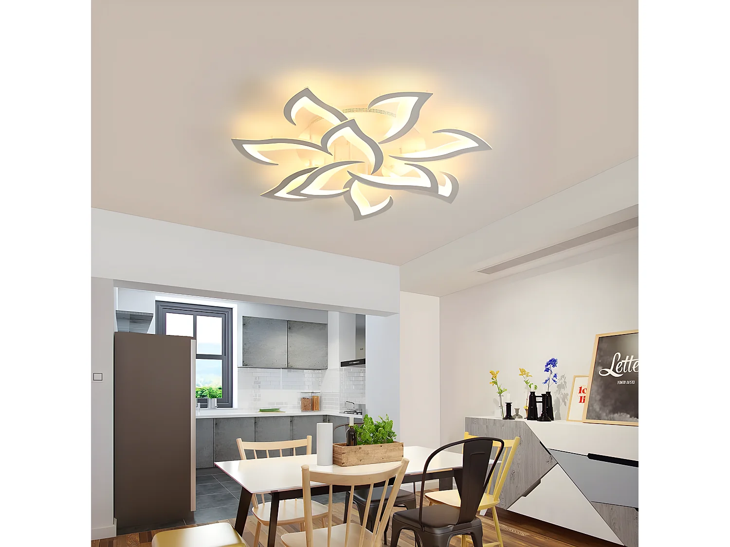 Plafonnier led dimmable moderne avec télécommande, blanc,  82*82*12cm, 70w, 2700K-6500K