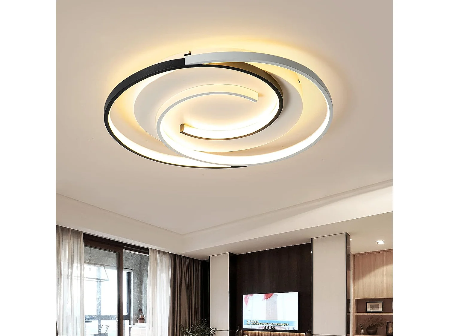 Plafonnier led dimmable avec télécommande moderne, blanc noir, diamètre 50cm, 3000k-6000k