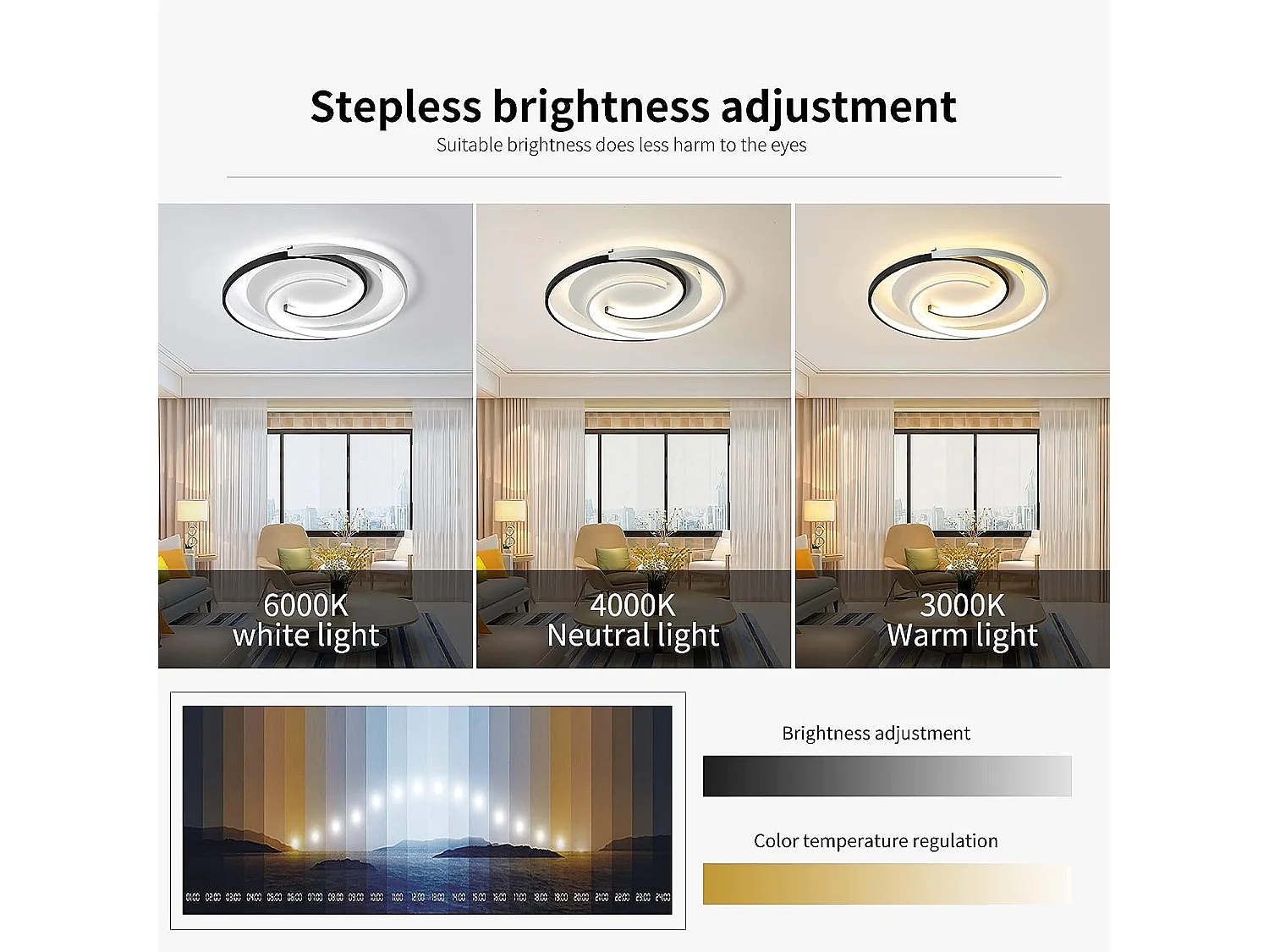 Plafonnier led dimmable avec télécommande moderne, blanc noir, diamètre 50cm, 3000k-6000k