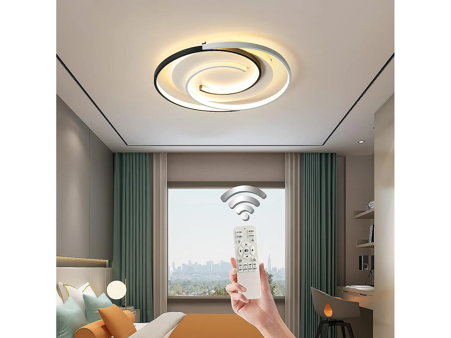 Plafonnier led dimmable avec télécommande moderne, blanc noir, diamètre 50cm, 3000k-6000k