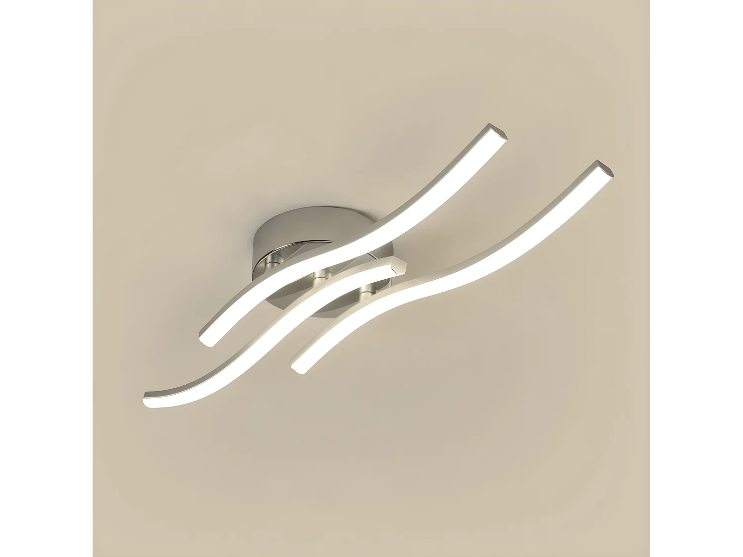 Plafonnier led en forme de vague, argenté, 60*12cm, 18w 1600 lumen, lumière neutre