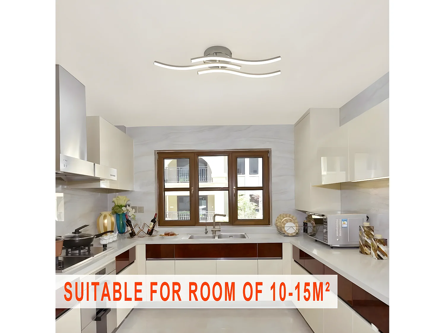 Plafonnier led en forme de vague, argenté, 60*12cm, 18w 1600 lumen, lumière neutre
