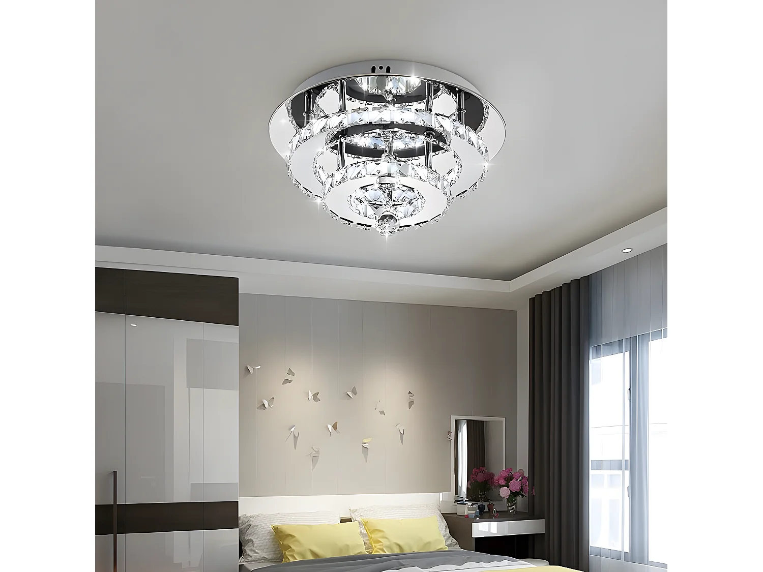 Luce a soffitto di cristallo 36W LED moderno, argento, 30*15 cm, bianco freddo