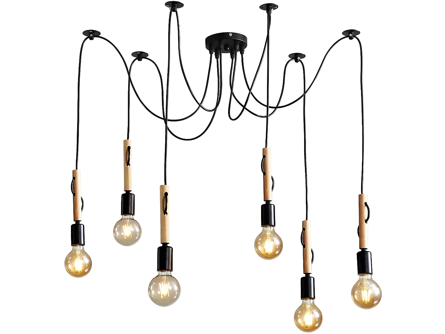 Lumo Pendelleuchte, 1,5 m, 6 verstellbare Köpfe, ohne E27-Glühbirne