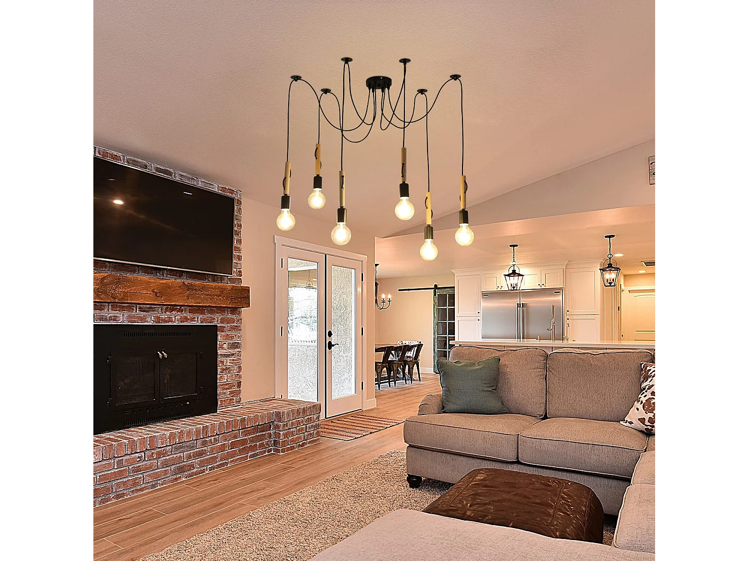 Lumo Pendelleuchte, 1,5 m, 6 verstellbare Köpfe, ohne E27-Glühbirne