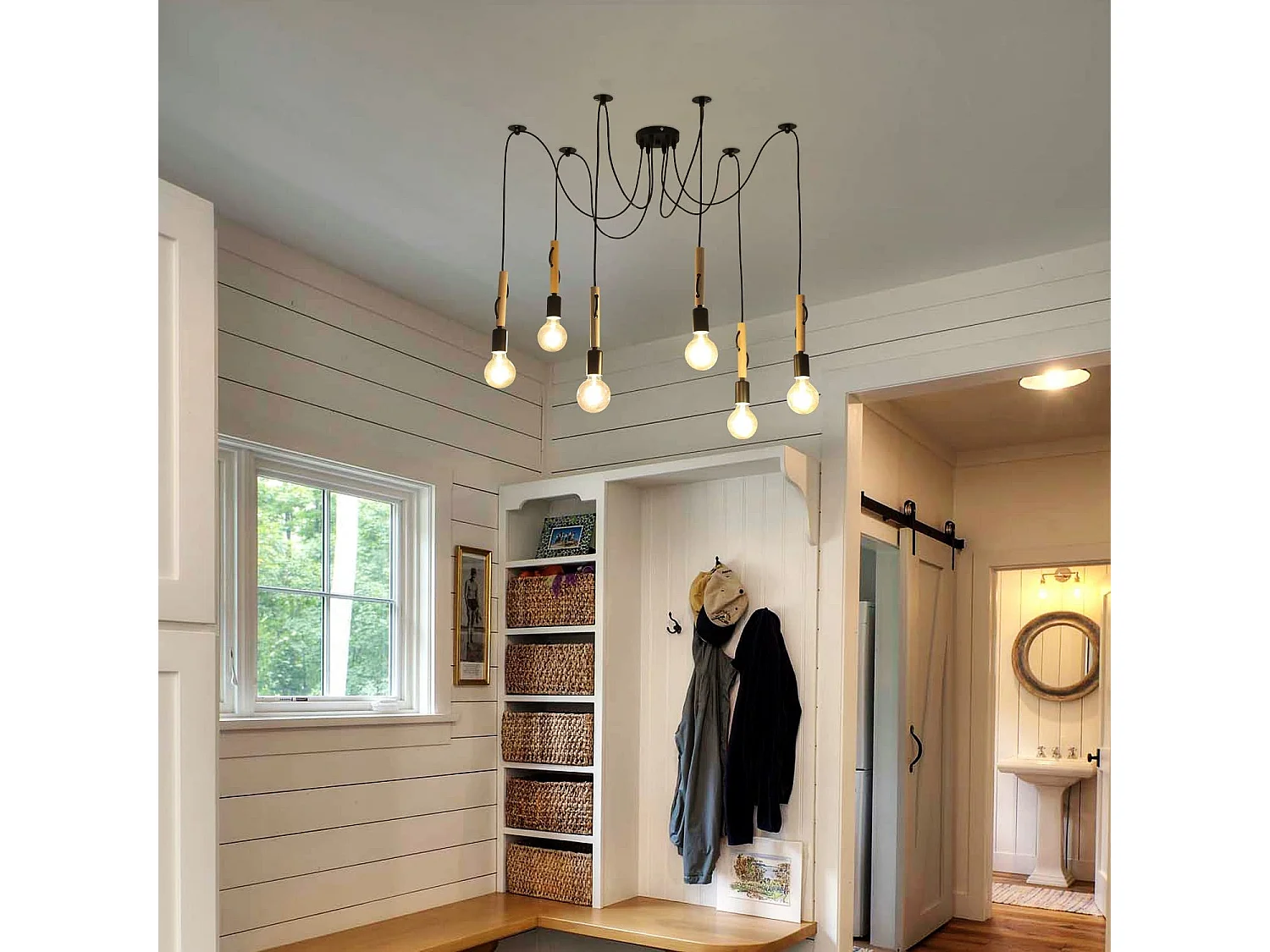 Lumo Pendelleuchte, 1,5 m, 6 verstellbare Köpfe, ohne E27-Glühbirne