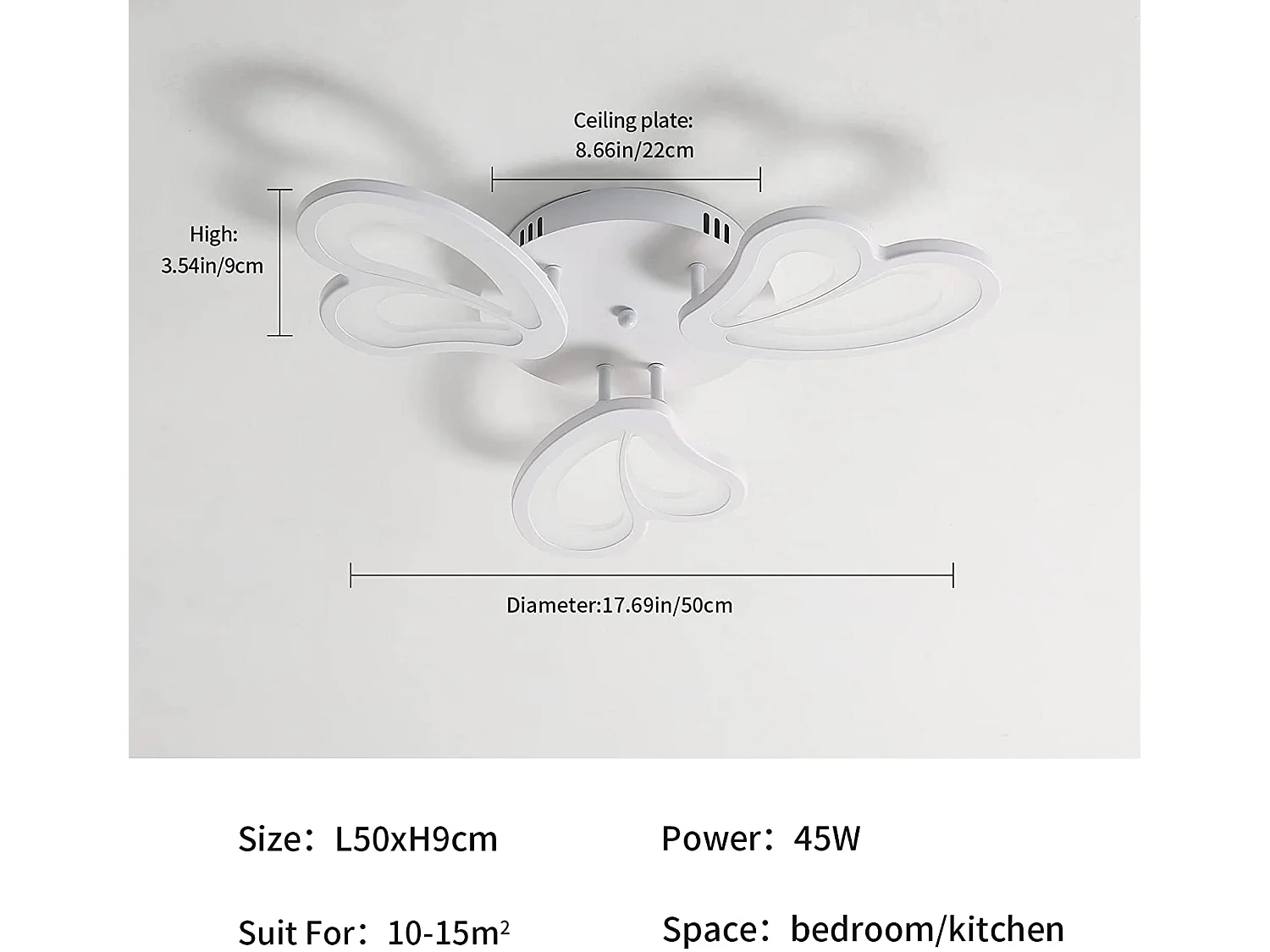 plafonnier led 45w, blanc, 50*50*9cm, 4050lm 6500k pour salle de bain cuisine salon