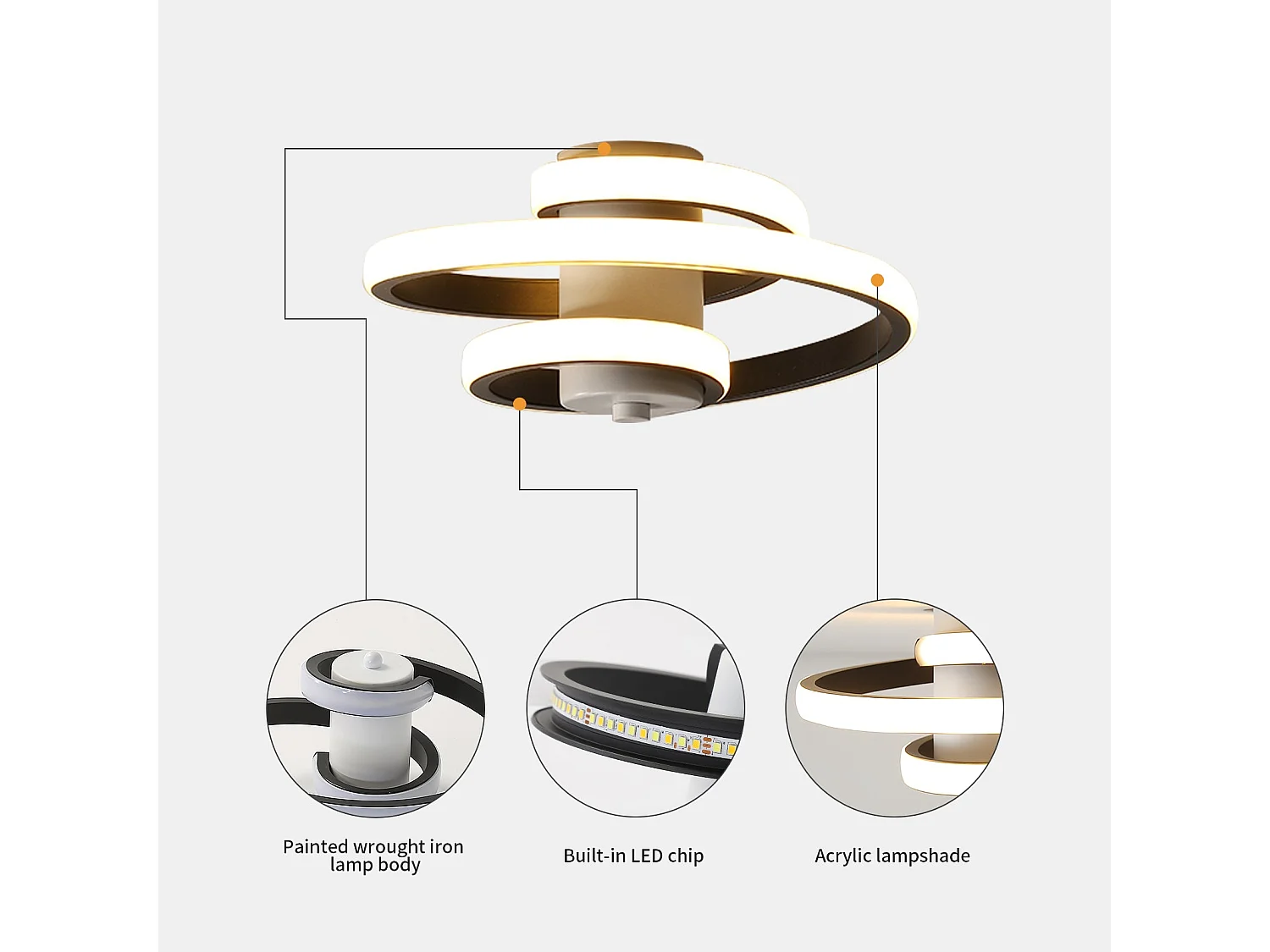 Plafonnier led moderne créatif, 23*21*10cm, blanc, 24w, en aluminium et acrylique, lumière chaud