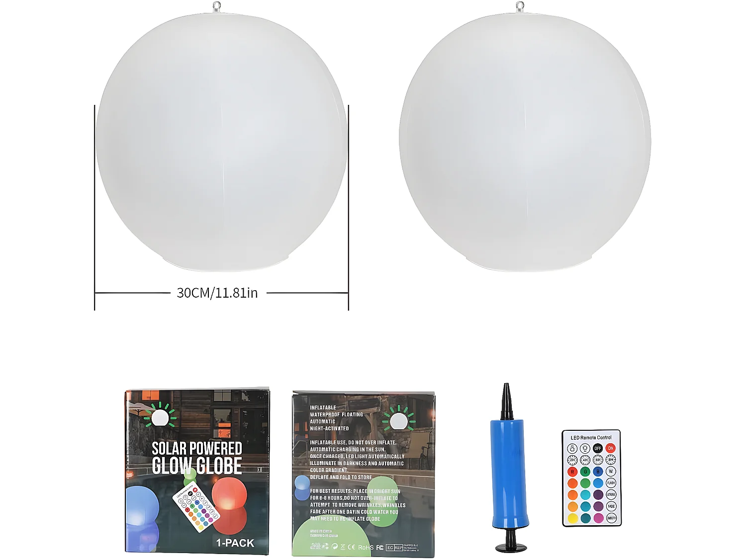 Lámpara solar flotante de 34 cm, globo de ledos impermeable IP67, bola de luz de 4 modos, la