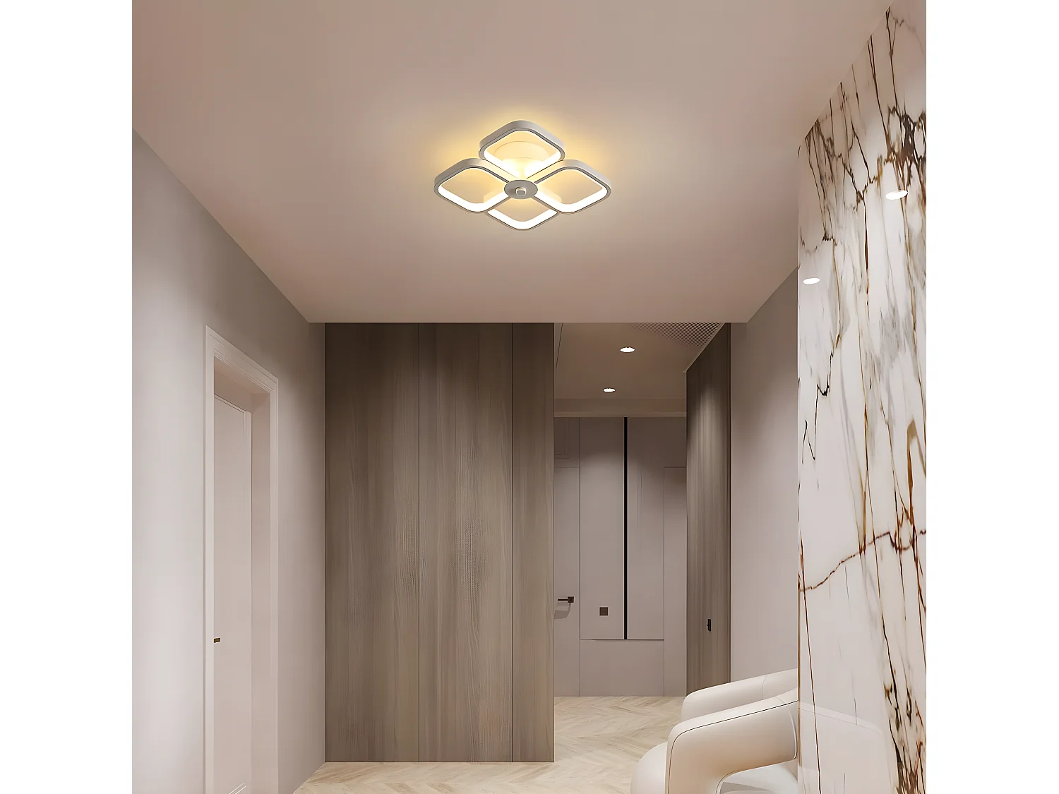 32W LED-Deckenleuchte, modernes quadratisches Design, Weiß, 24*24*7cm, Warmweiß 3000K