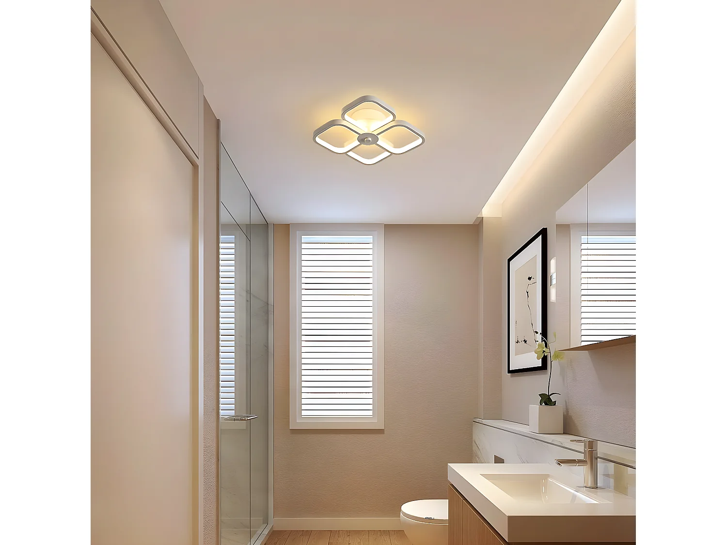 32W LED-Deckenleuchte, modernes quadratisches Design, Weiß, 24*24*7cm, Warmweiß 3000K