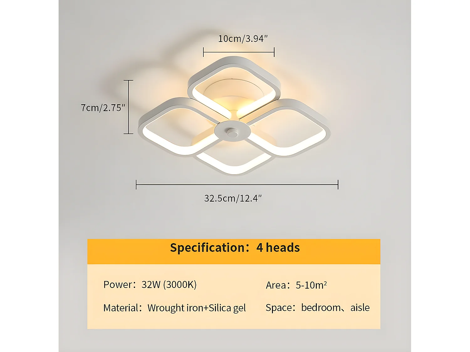 32W LED-Deckenleuchte, modernes quadratisches Design, Weiß, 24*24*7cm, Warmweiß 3000K