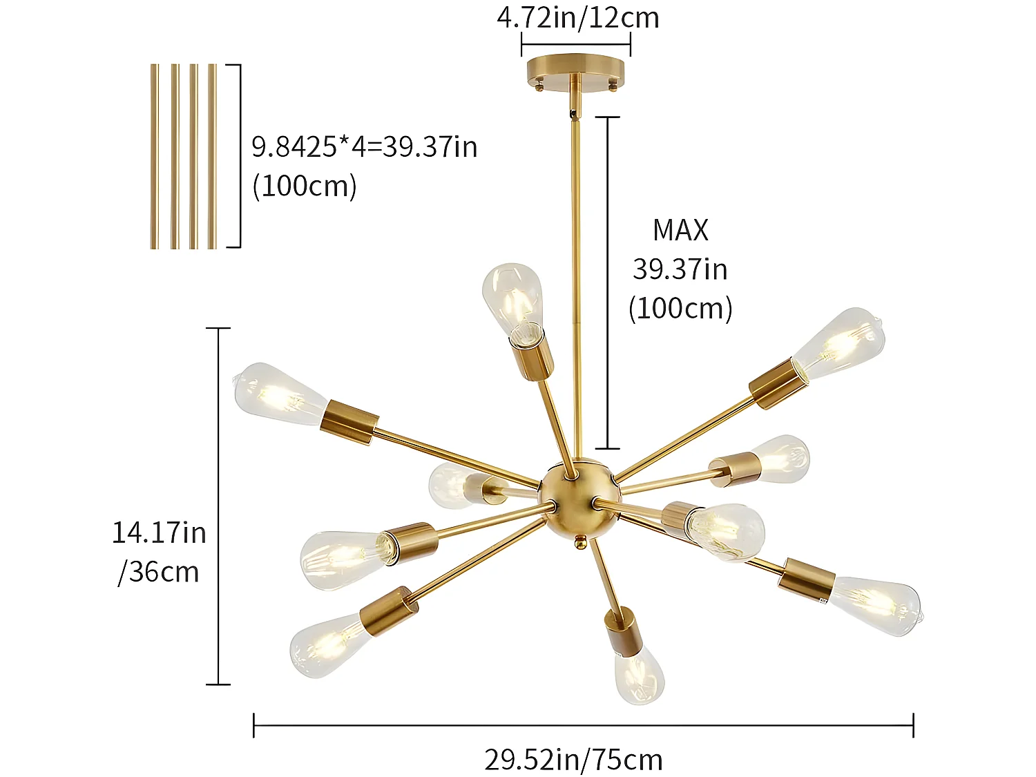 Moderner industrieller Vintage-Hängeleuchter, 85 * 85 * 120 cm, Aufhängung, ohne E27-Glühbirne