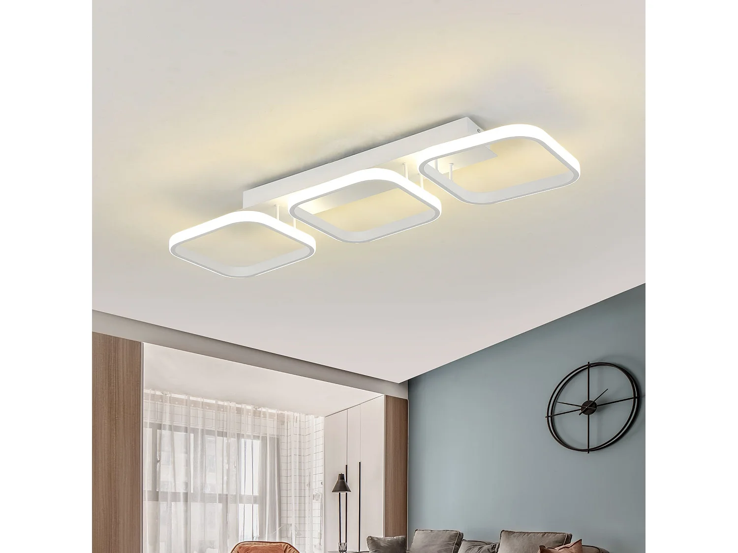 Plafonnier led 45w géométrique simple carré, 78*22cm, blanc, en métal, lumière neutre