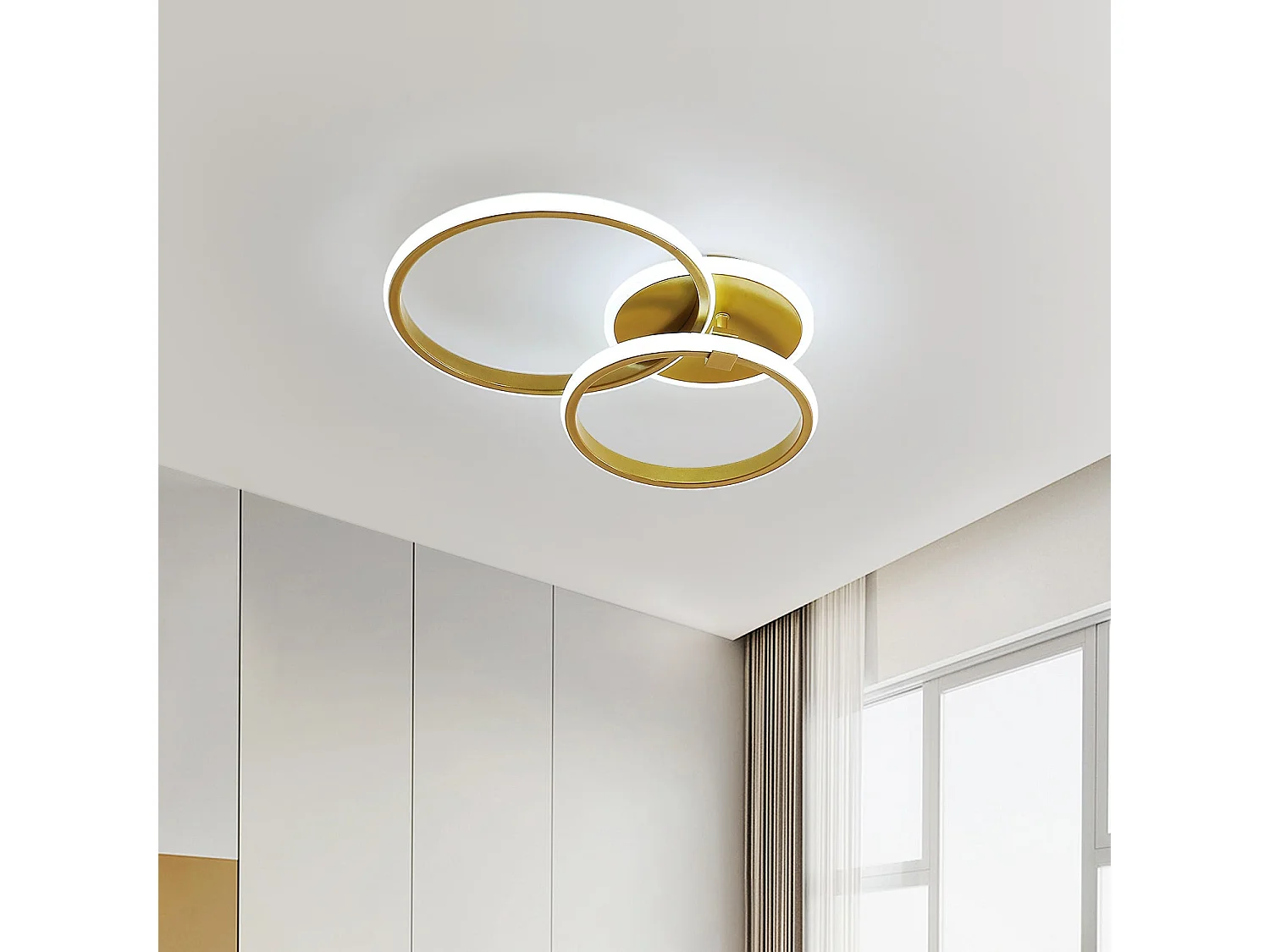 Plafonnier led moderne ronde , diamètre 30cm 24cm, or, ronde 3500lm, lustre en metal