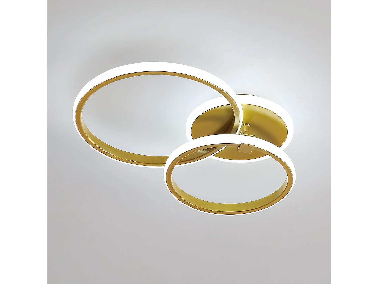 Moderne runde LED-Deckenleuchte, Durchmesser 30 cm x 24 cm, Gold, rund 3500 lm, Metall-Kronleuchter