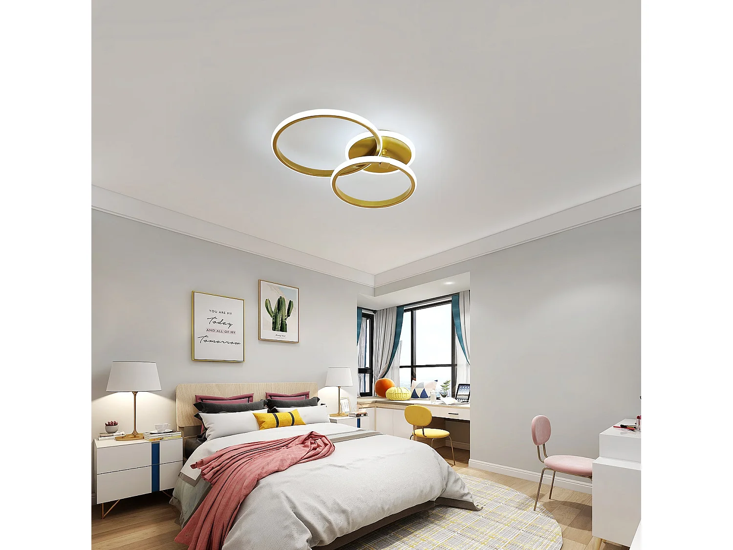 Moderne runde LED-Deckenleuchte, Durchmesser 30 cm x 24 cm, Gold, rund 3500 lm, Metall-Kronleuchter