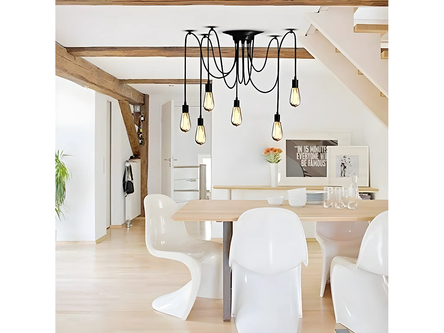 Plafonnier suspension luminaire induistrielle lampe araignée 6 bras réglable rétro sans ampoules E27