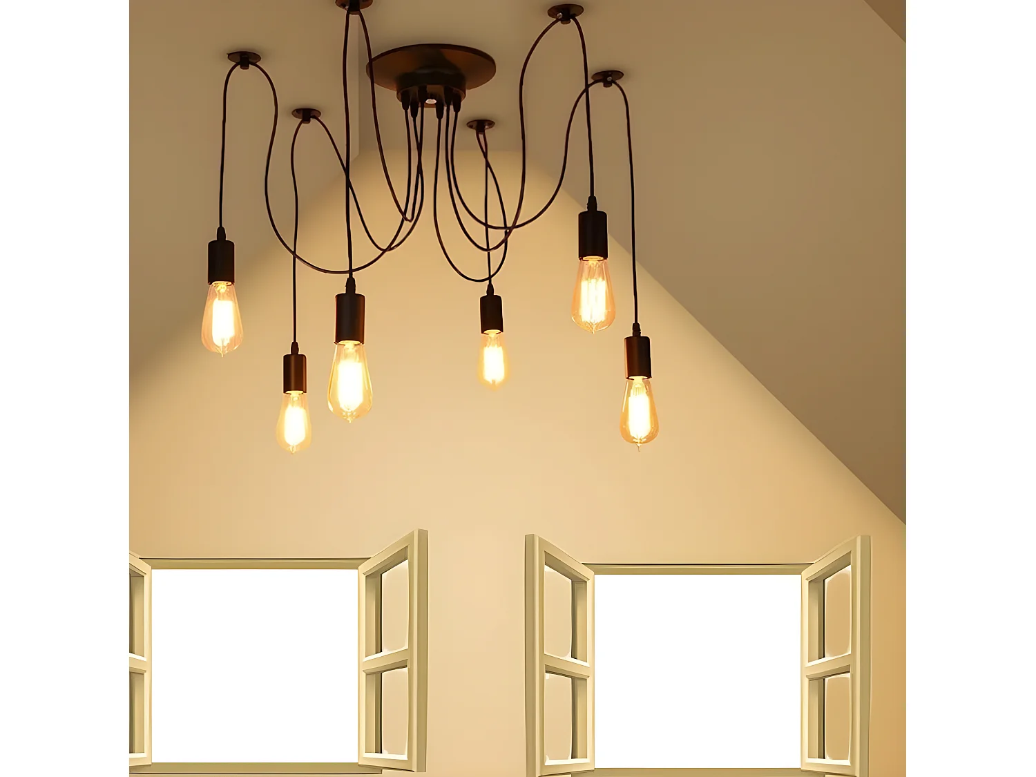 Plafonnier suspension luminaire induistrielle lampe araignée 6 bras réglable rétro sans ampoules E27