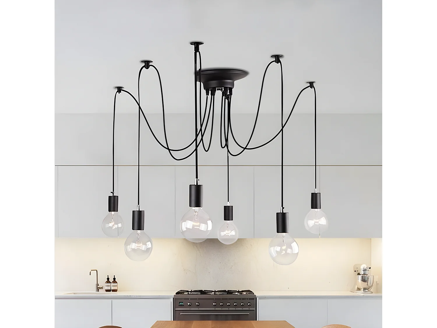 Plafonnier suspension luminaire induistrielle lampe araignée 6 bras réglable rétro sans ampoules E27