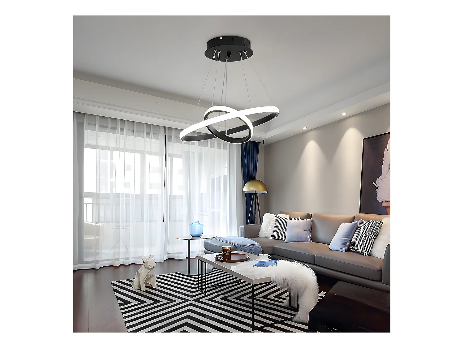 Lustre led circulaire moderne, 20+40cm, lampe de suspension réglable 28w 6500k, lumière froid