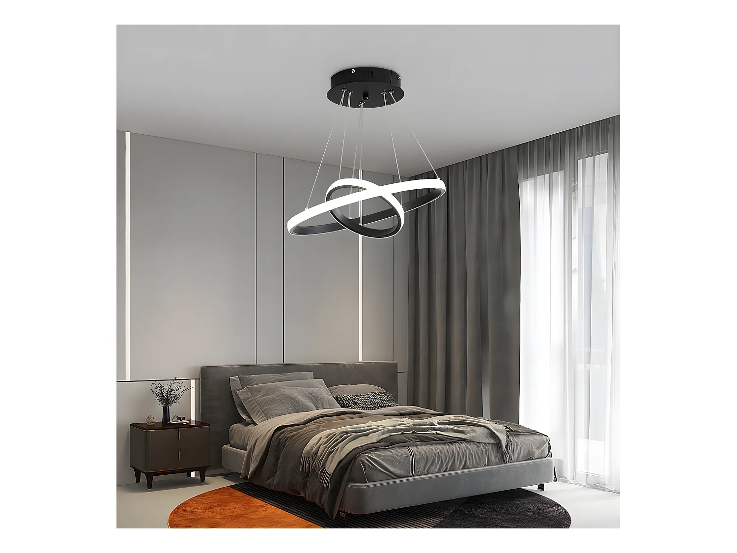 Lustre led circulaire moderne, 20+40cm, lampe de suspension réglable 28w 6500k, lumière froid