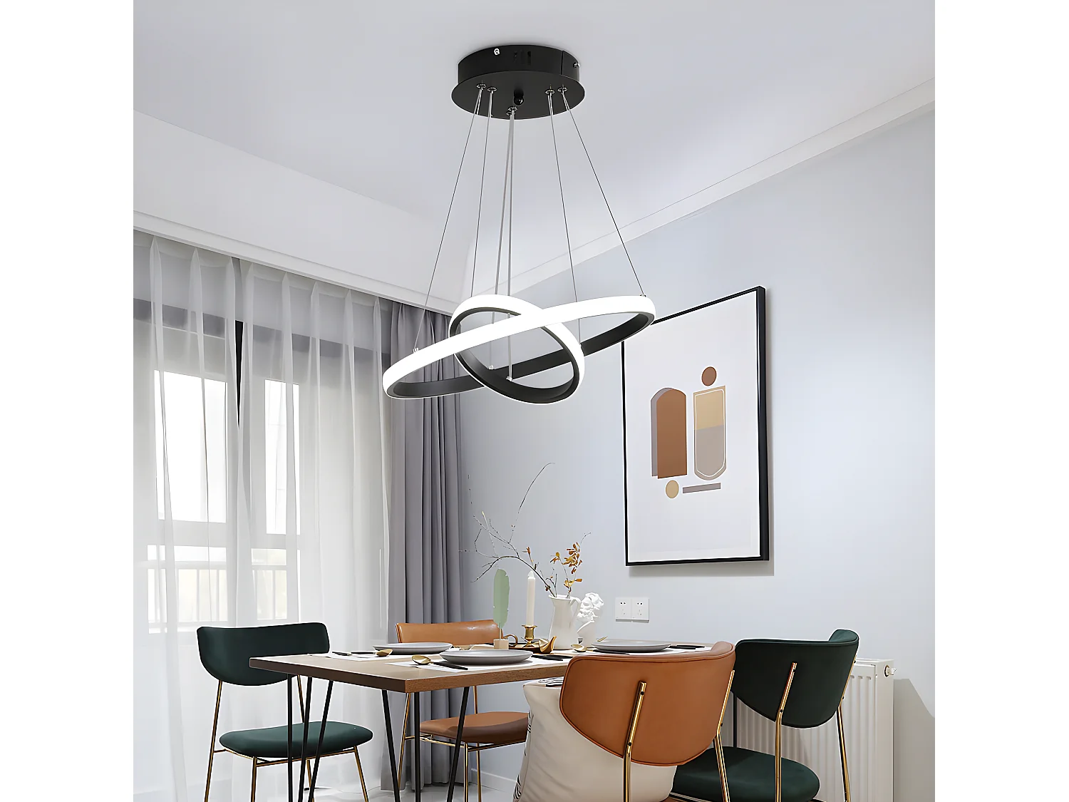 Lustre led circulaire moderne, 20+40cm, lampe de suspension réglable 28w 6500k, lumière froid