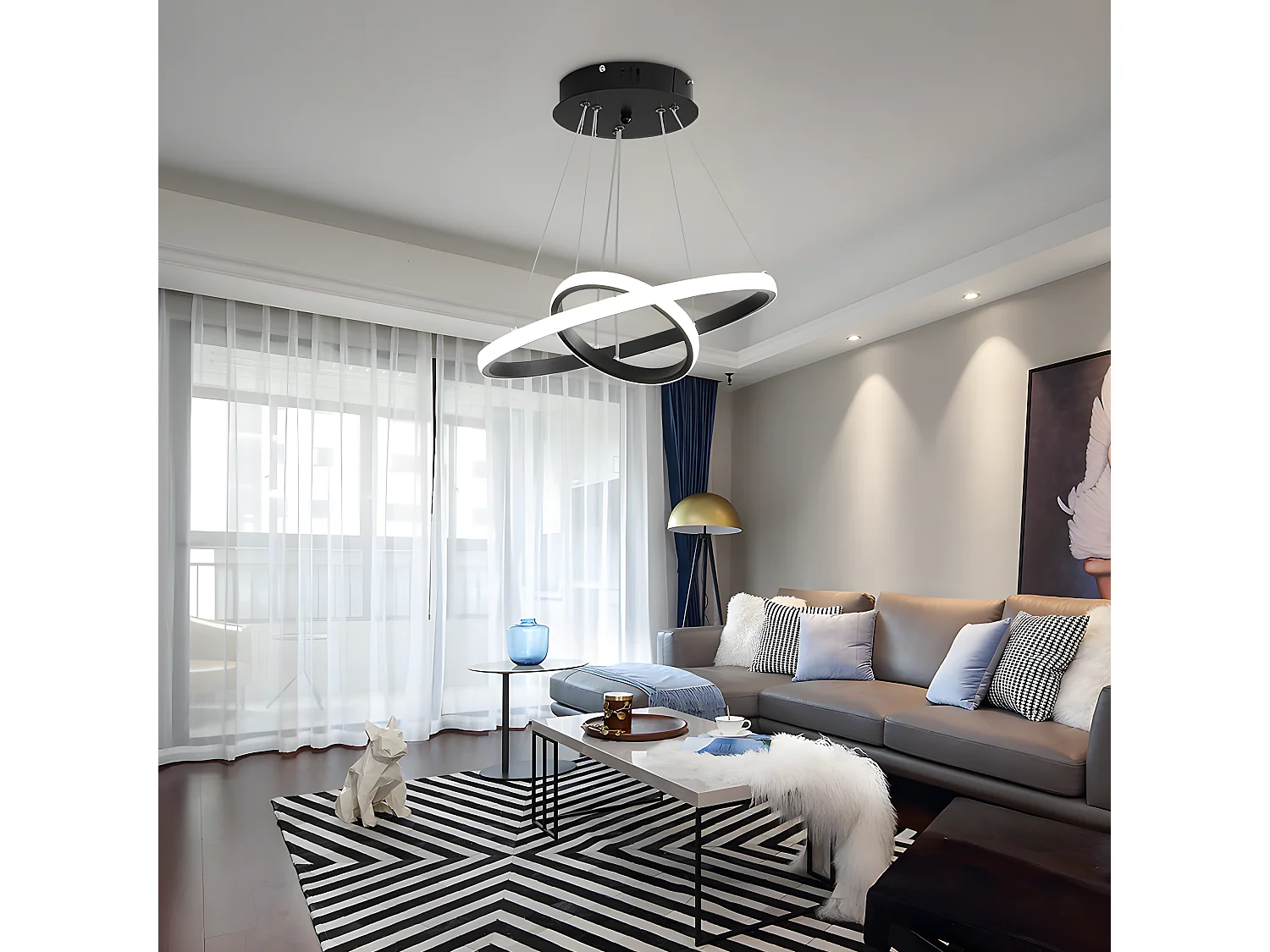 Lustre led circulaire moderne, 20+40cm, lampe de suspension réglable 28w 6500k, lumière froid