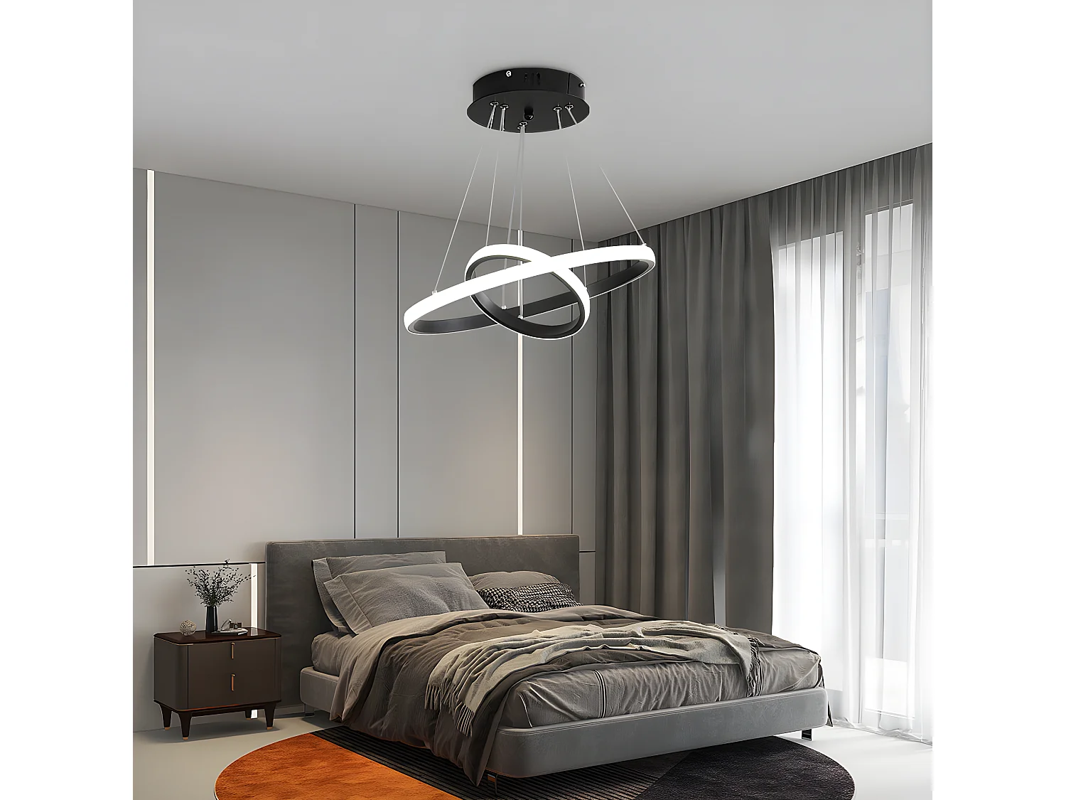 Lustre led circulaire moderne, 20+40cm, lampe de suspension réglable 28w 6500k, lumière froid