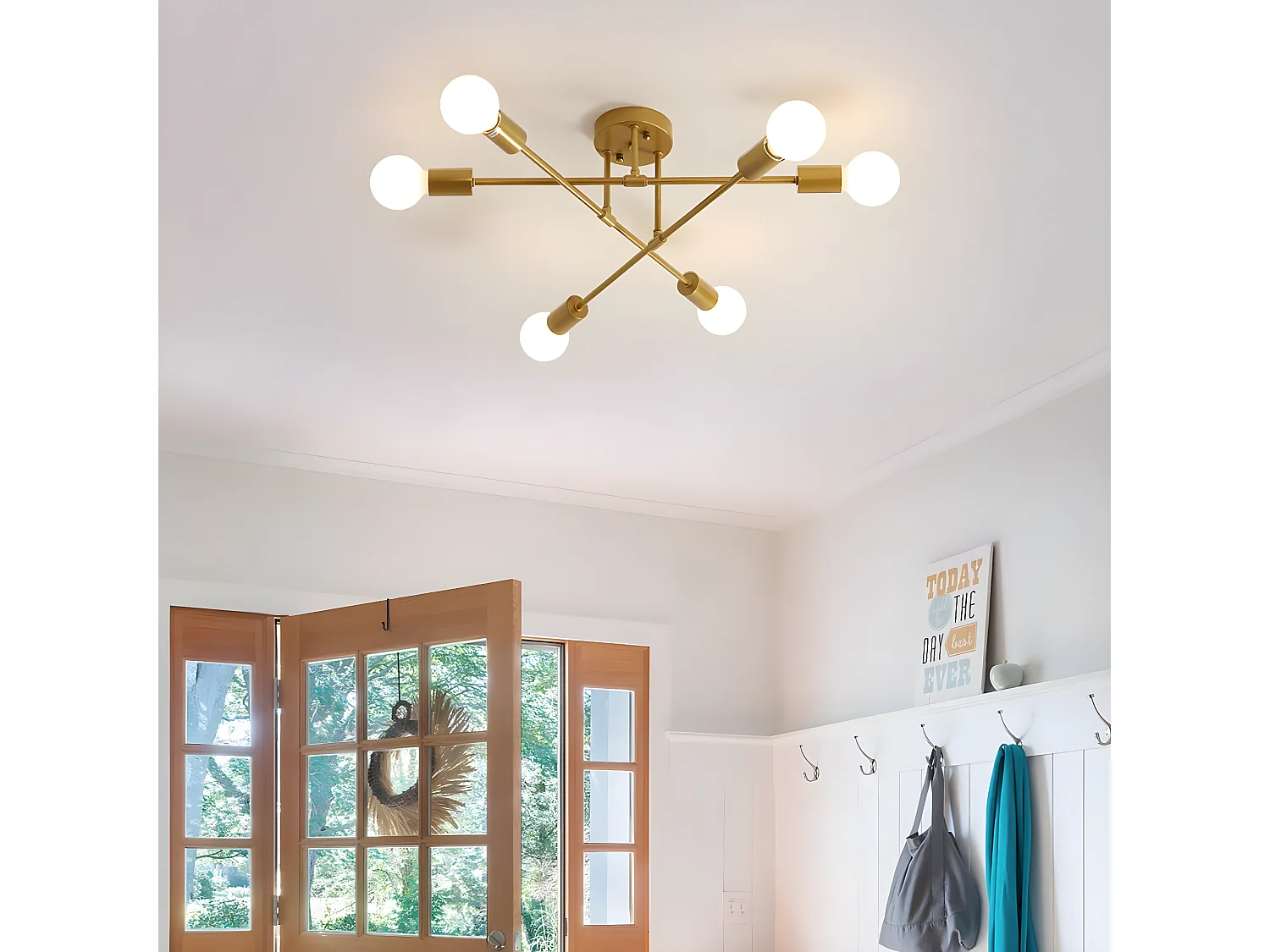 Plafonnier led moderne rétro lustre, or, 60*60*23cm, 6 lumières E27 base, sans ampoules