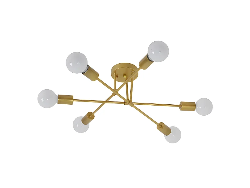 Plafonnier led moderne rétro lustre, or, 60*60*23cm, 6 lumières E27 base, sans ampoules