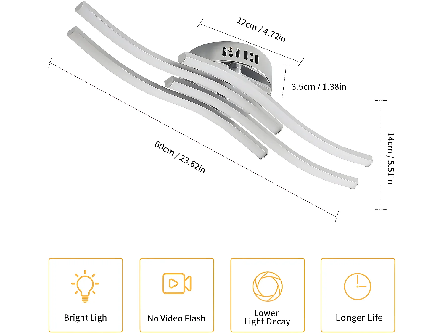Luce a soffitto a LED VODUED con 4 luci, 60*14 cm, argento, luce bianca 6000K, 24W