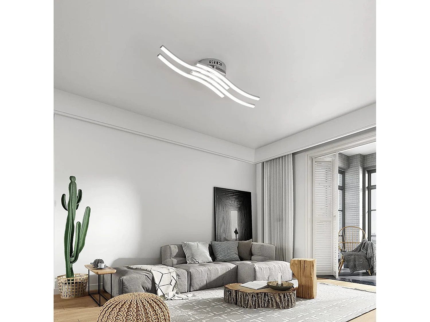 Luce a soffitto a LED VODUED con 4 luci, 60*14 cm, argento, luce bianca 6000K, 24W