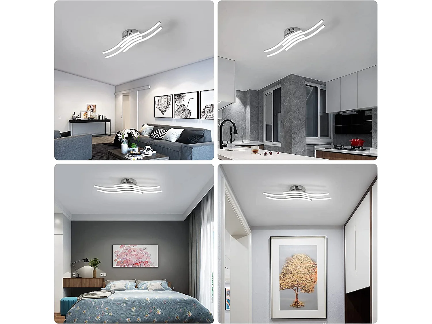 Luce a soffitto a LED VODUED con 4 luci, 60*14 cm, argento, luce bianca 6000K, 24W