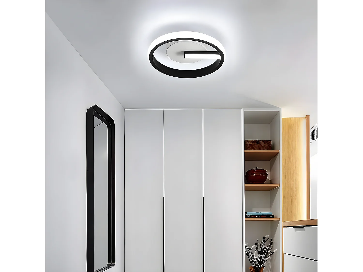 Plafonnier led moderne rond, noir, 24*24*4cm, 18w, en acrylique pour salon chambre