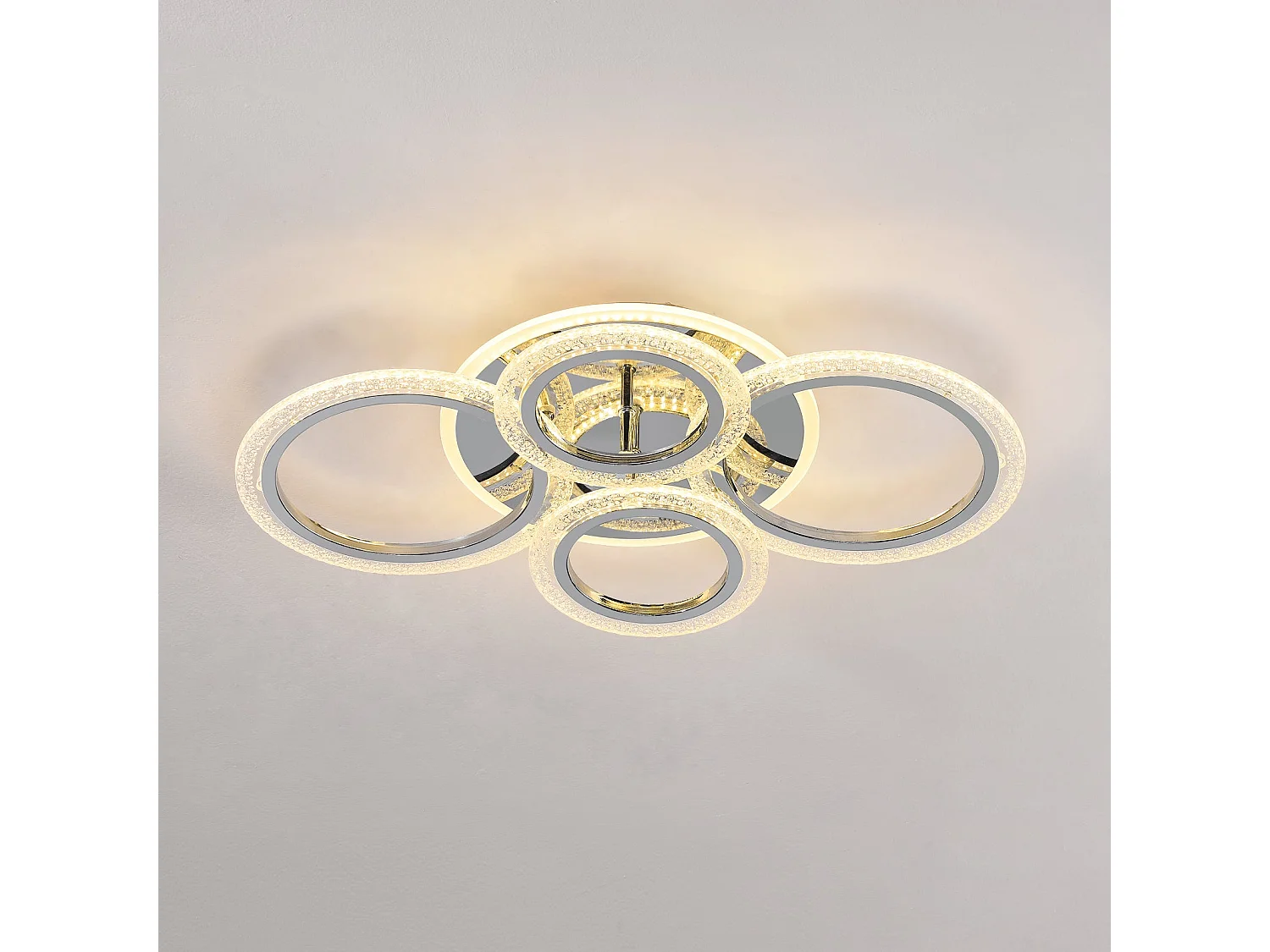 Luce a soffitto a LED moderna, 56,5*40*13 cm, lampadario a soffitto di design da 60 W con 4 anelli, luce calda