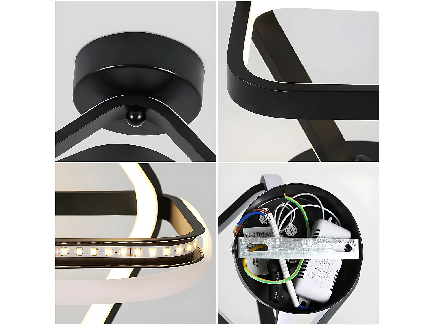 Plafonnier led moderne carrée, noir, 22cm*25cm, 24w 2700lm, lumière chuad