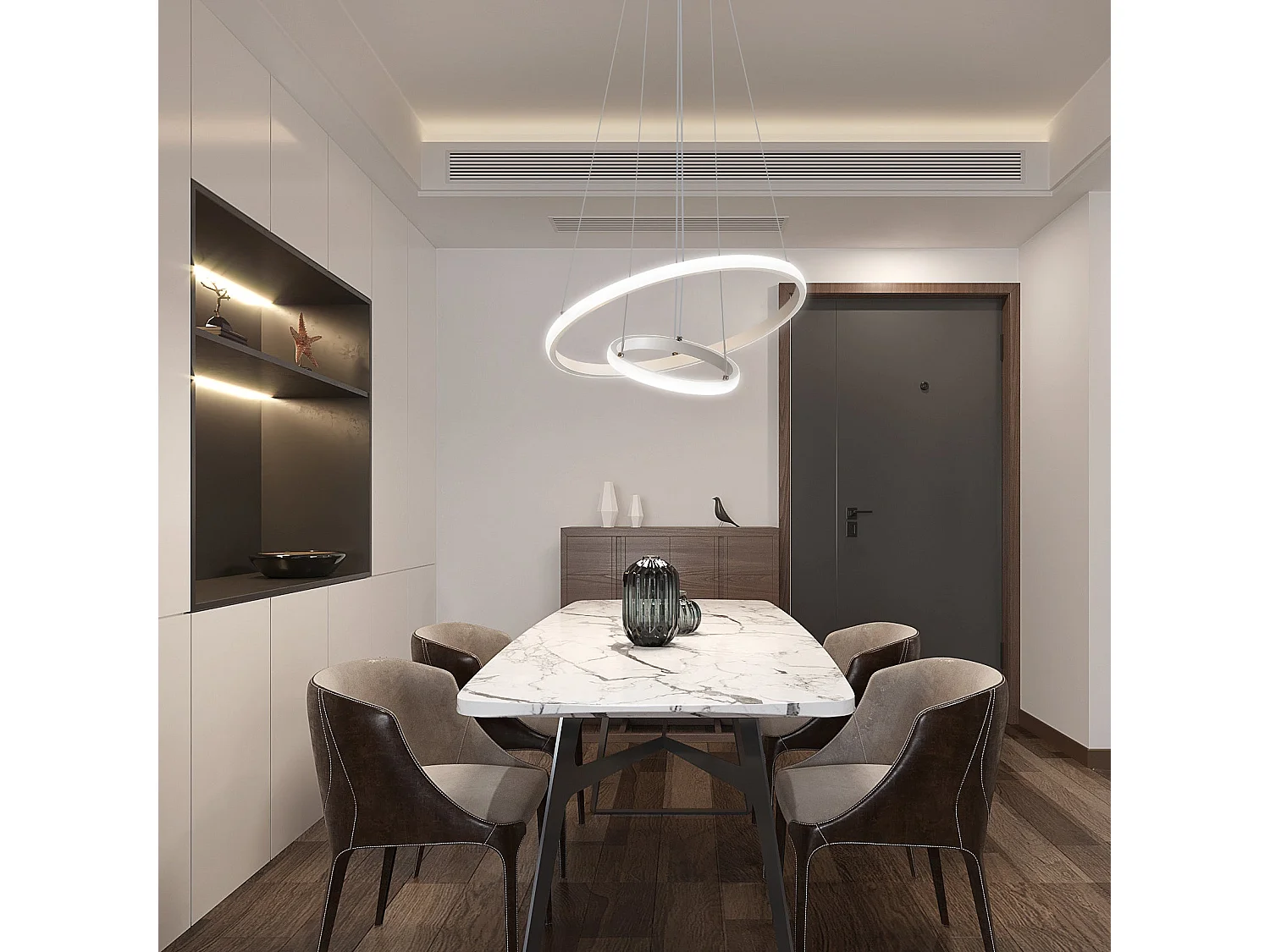 Suspension luminaire led, lustre circulaire moderne, blanc, 20+40CM, 4000k lumière neutre