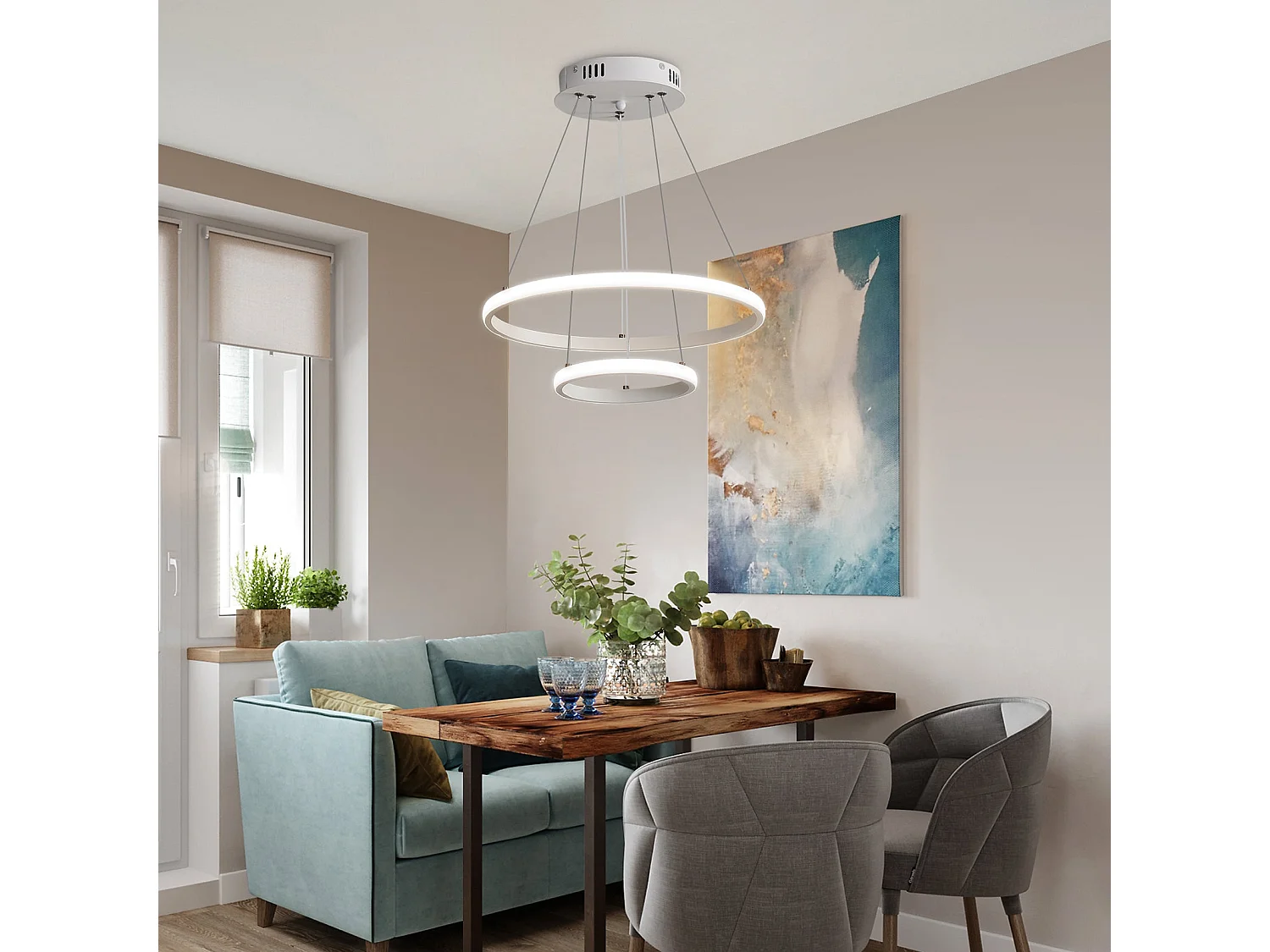 Suspension luminaire led, lustre circulaire moderne, blanc, 20+40CM, 4000k lumière neutre