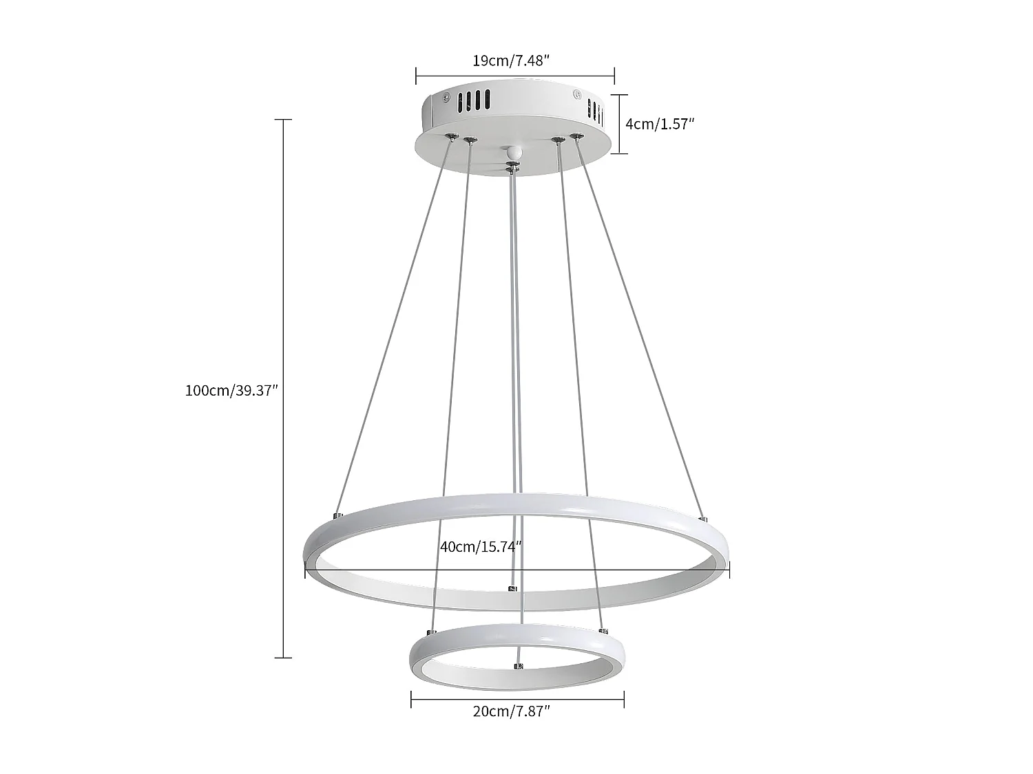 Suspension luminaire led, lustre circulaire moderne, blanc, 20+40CM, 4000k lumière neutre