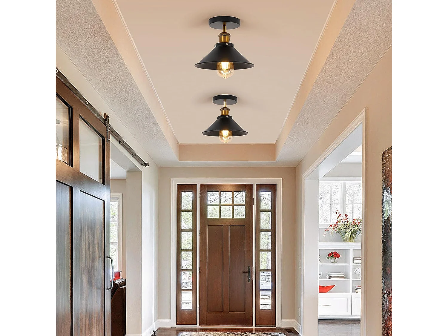 2 pacchetto di soffitto industriale vintage, E27, d22cm*h17cm, in metallo nero senza bulbi