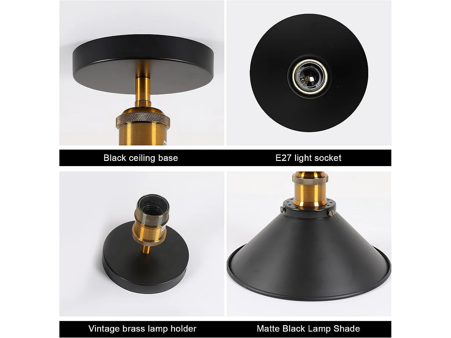 2 pacchetto di soffitto industriale vintage, E27, d22cm*h17cm, in metallo nero senza bulbi