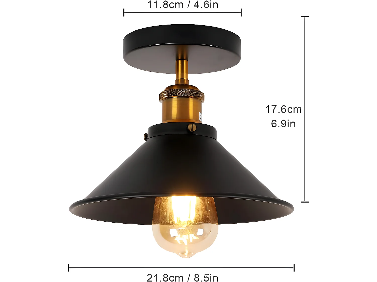 2 pacchetto di soffitto industriale vintage, E27, d22cm*h17cm, in metallo nero senza bulbi