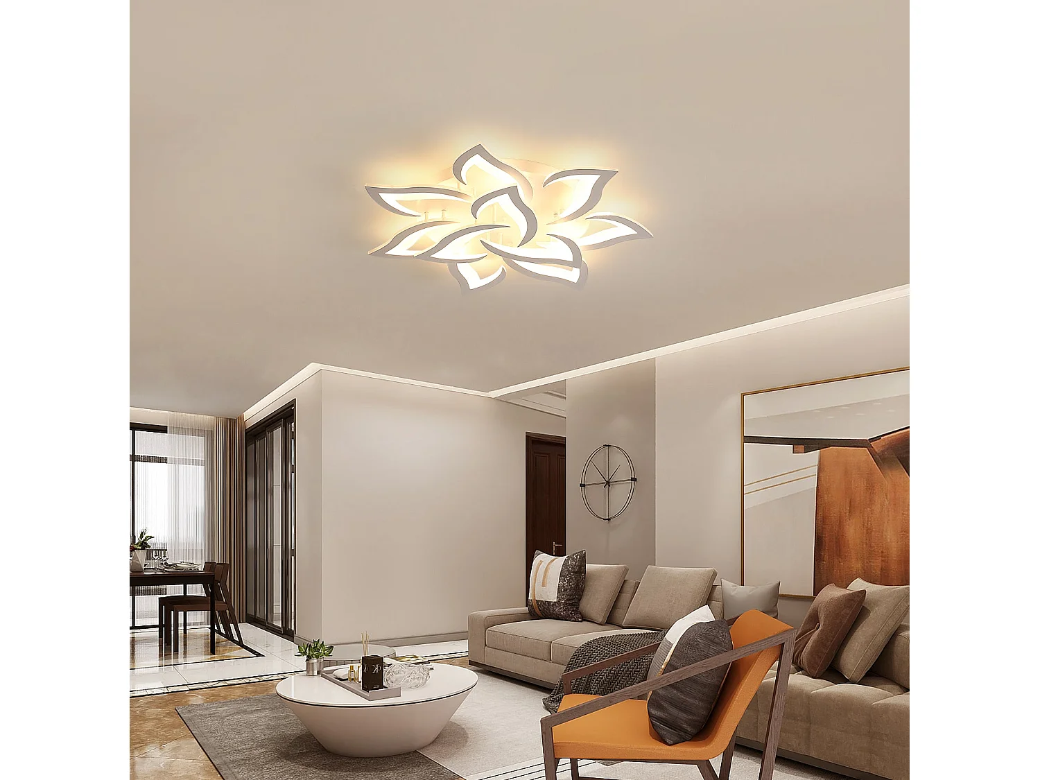 Plafonnier led en fleur,  80 * 80 * 12 CM, blanc, 90w 8100lm, lumière chaud 3500k