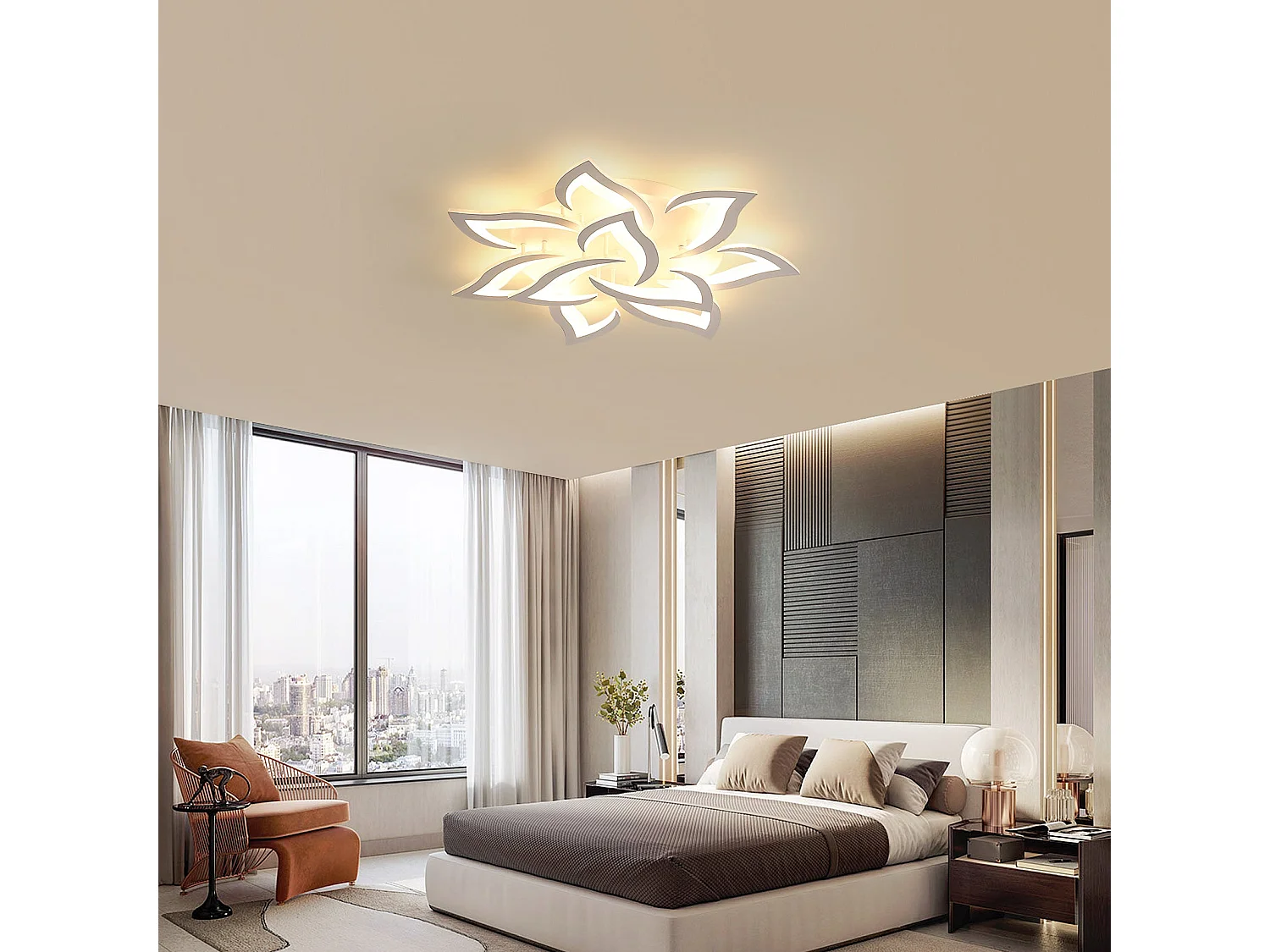 Plafonnier led en fleur,  80 * 80 * 12 CM, blanc, 90w 8100lm, lumière chaud 3500k