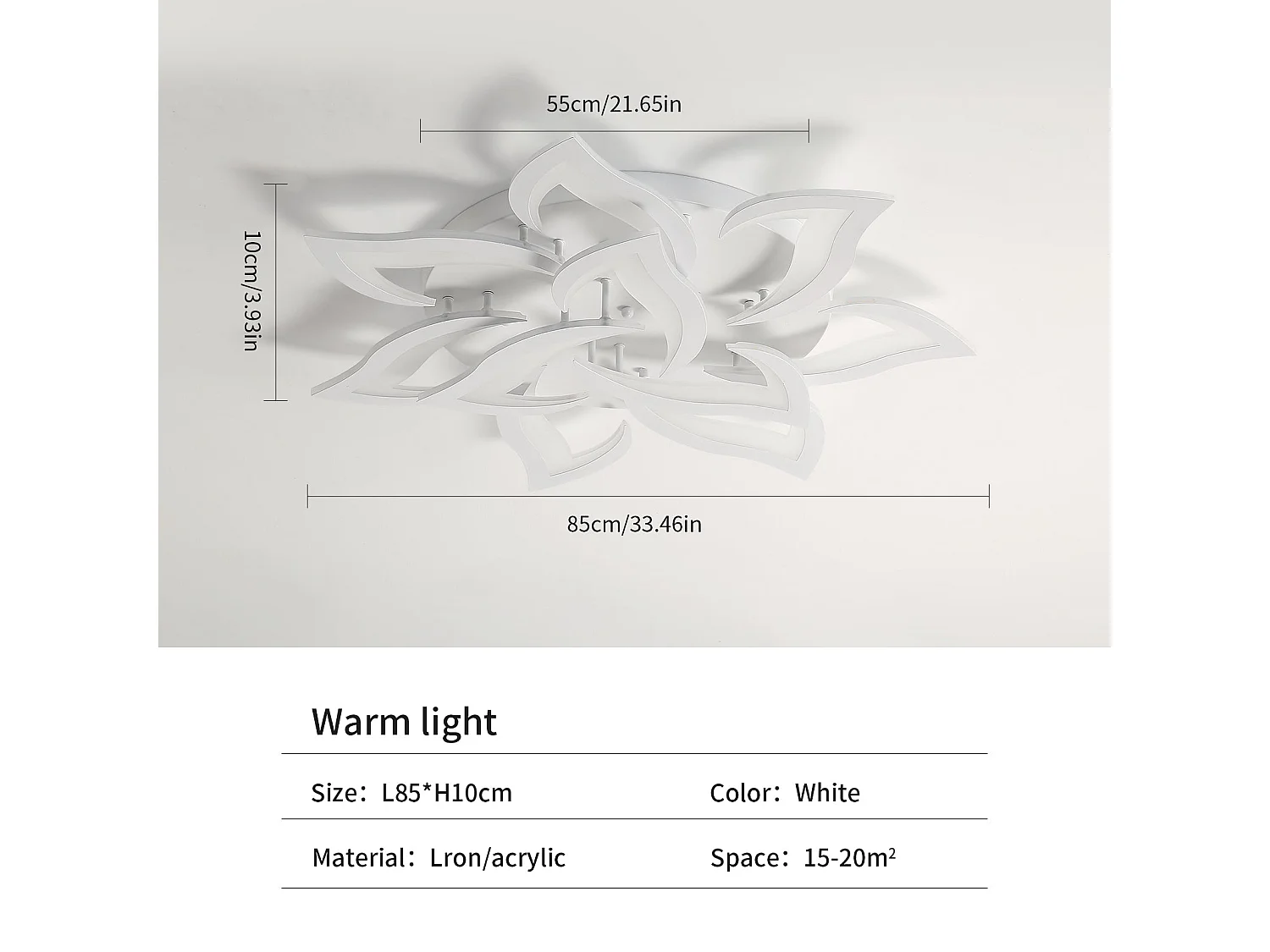 Plafonnier led en fleur,  80 * 80 * 12 CM, blanc, 90w 8100lm, lumière chaud 3500k