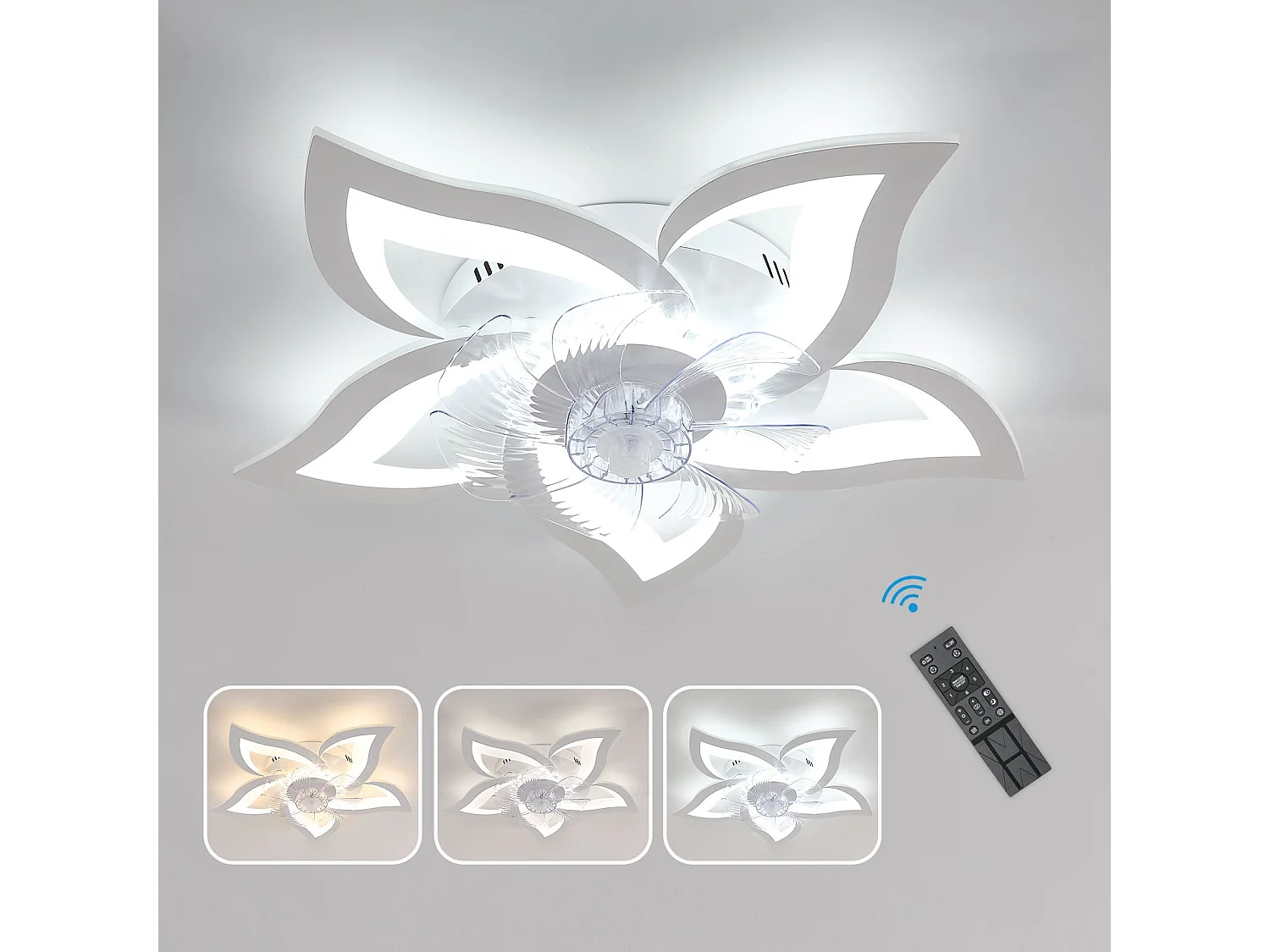 Ventilateur de plafond avec éclairage plafonnier,  64*64*15cm, 62w, avec télécommande, dimmabe