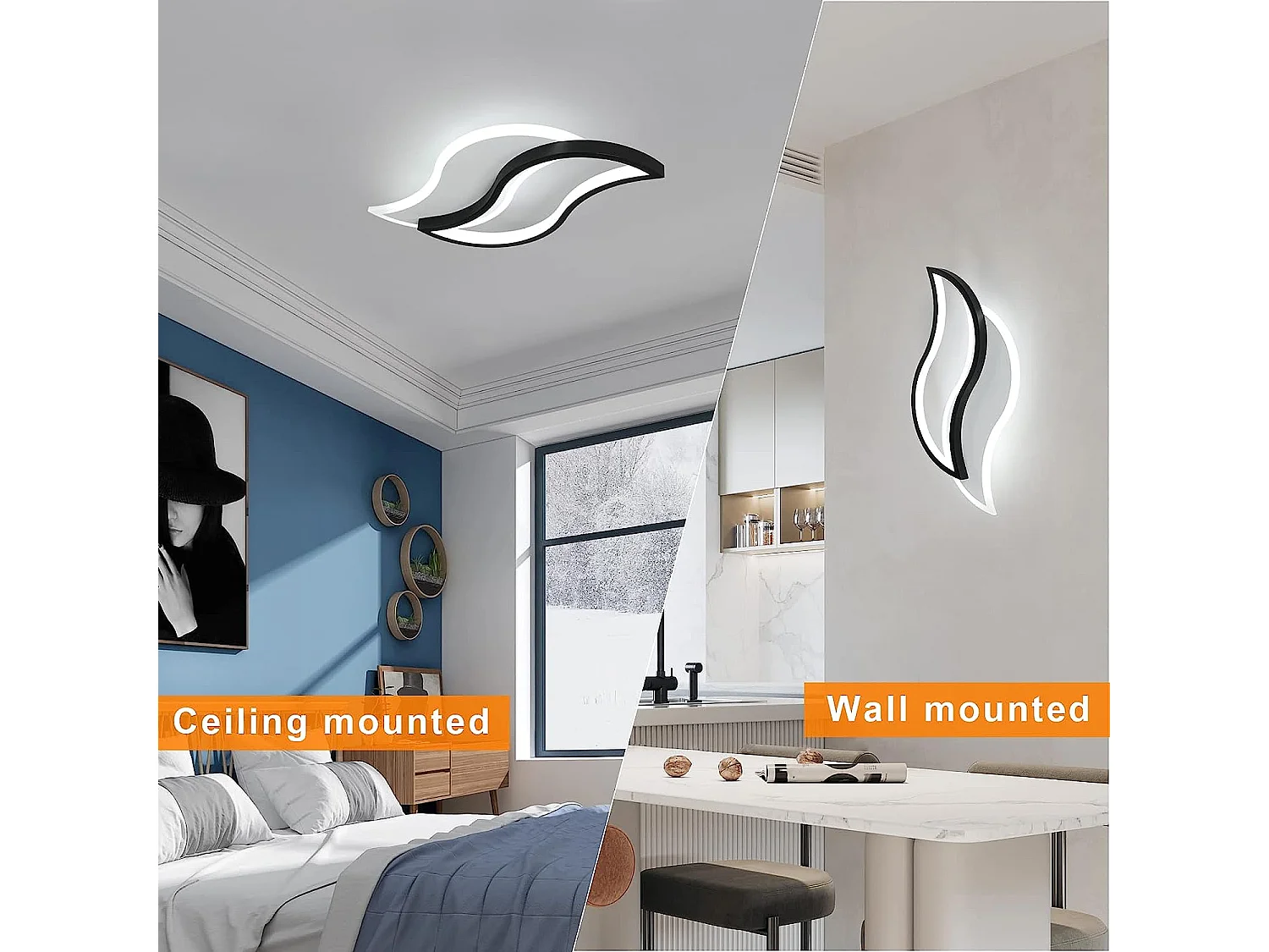 Plafonnier led design moderne forme créative de la feuille, 40*20.5*5.5cm, lumière blanc froid