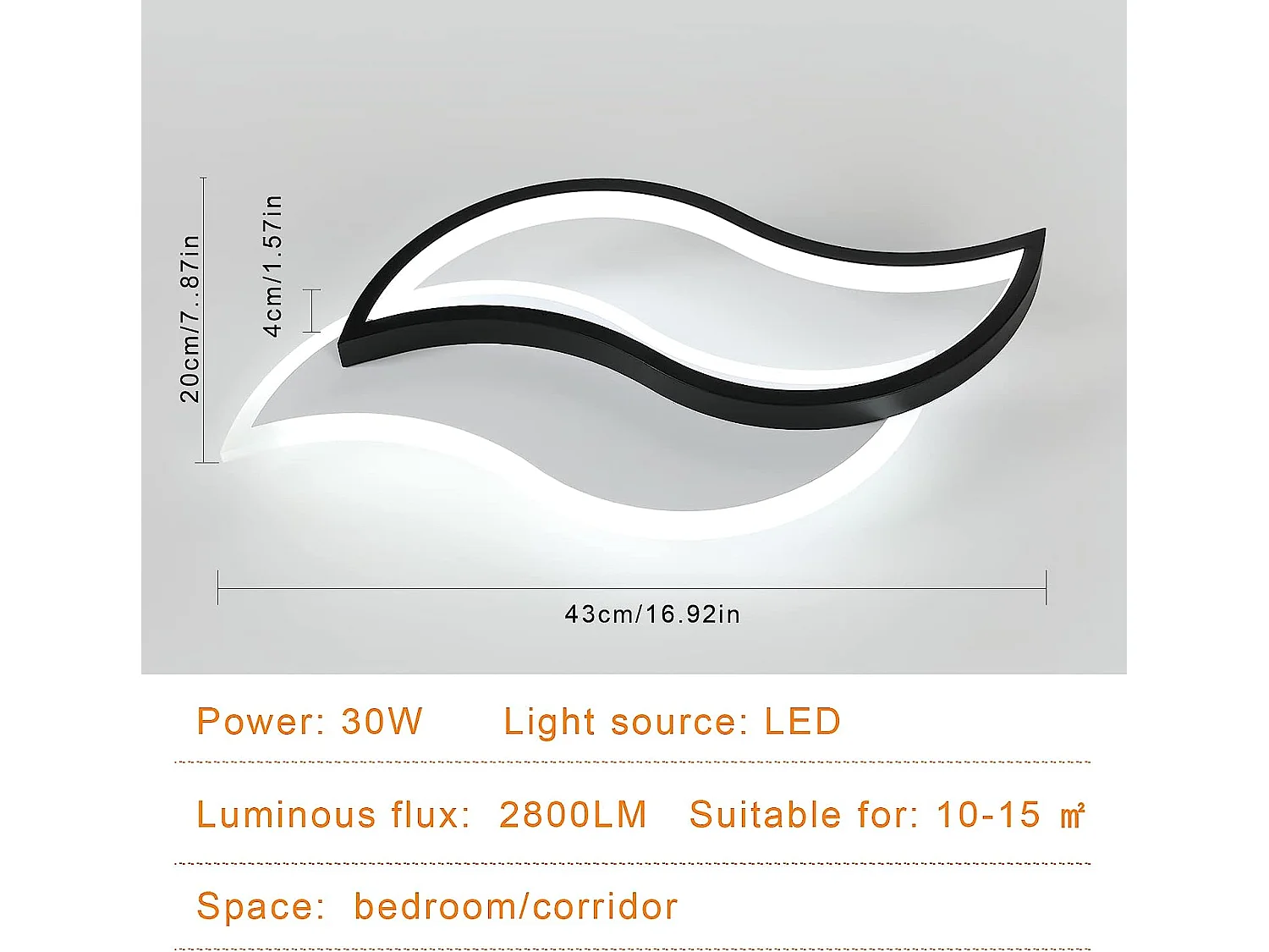 Plafonnier led design moderne forme créative de la feuille, 40*20.5*5.5cm, lumière blanc froid