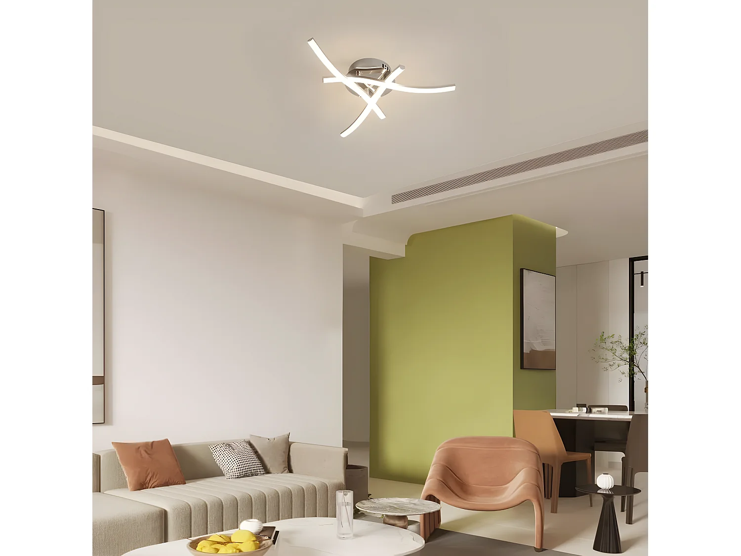 Plafonnier leden forme de vague, argenté,  39 * 39 * 8cm, lumière blanche neutre 4000k